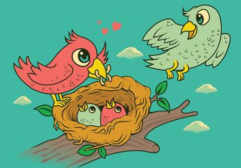 Bird in Nest Family - vector gratuit #157731